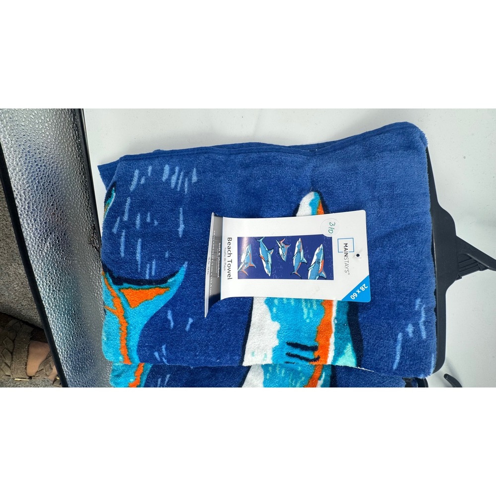 Mainstays Shark Beach Towel Blue White Orange Soft Absorbent 28 x 60 NWT
